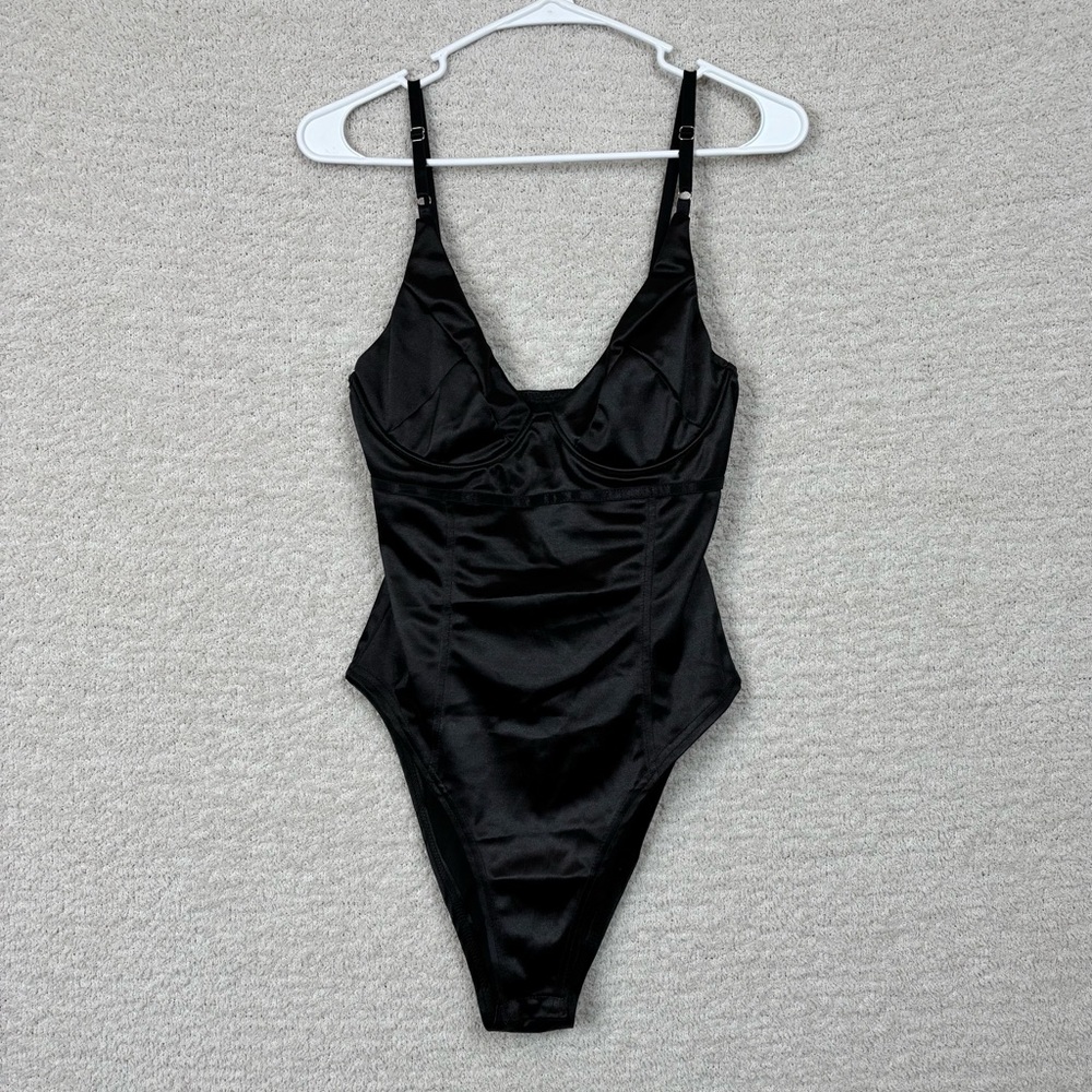 Bodysuit‎ Womens Large Black Satin Adjustable Sexy Layering Night Out